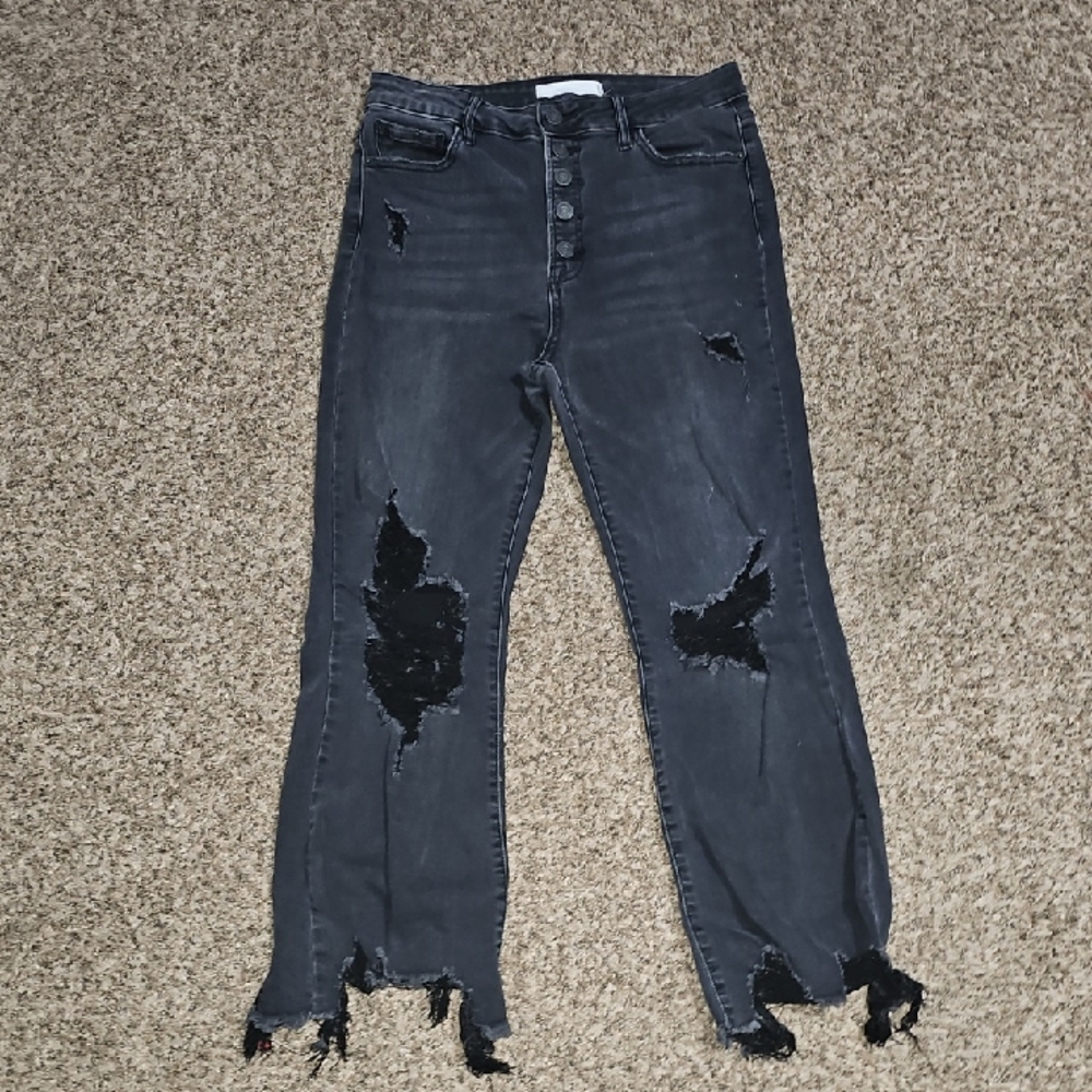 HIDDEN Womens Black Distressed Jeans. Sz 30/26!! Super Cute,button Fly #Buckle